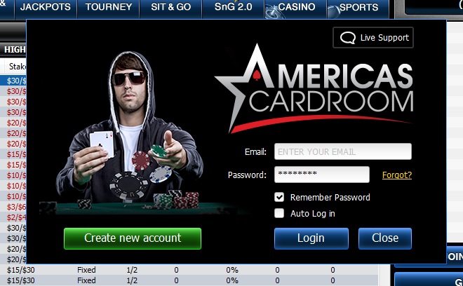 Americas Cardroom to register for a new account